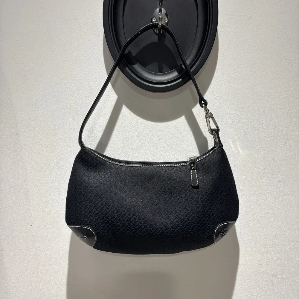 Vintage Talbots Y2K Black Jacquard Hobo Bag Contrast Stitching Shoulder Purse